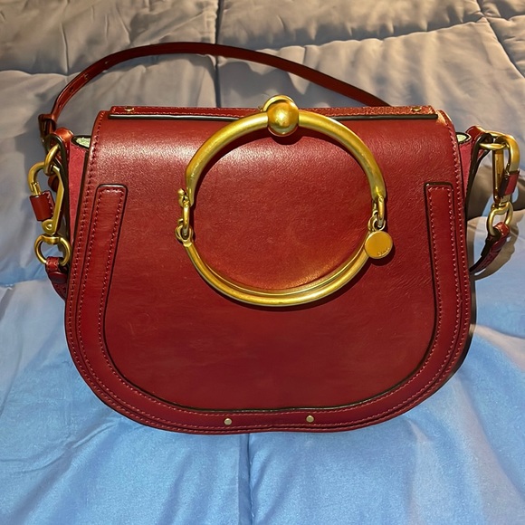 Chloe Calfskin Suede Medium Nile Bracelet Bag Intense Red - Picture 2 of 8